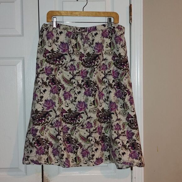 Christopher & Banks Linen Blend A line floral print skirt Sz L - Picture 1 of 4